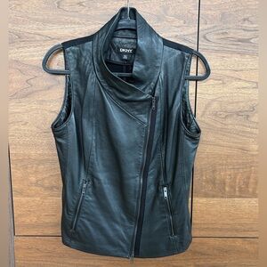 DKNY black real lambskin moto leather vest size small